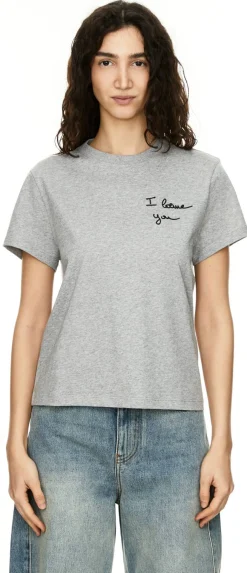 T-Shirt 'I Loewe You' Stickerei Grau