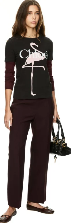 T-Shirt mit Flamingo-Print Schwarz