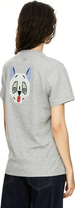 T-Shirt mit Katzen-Stickerei Grau