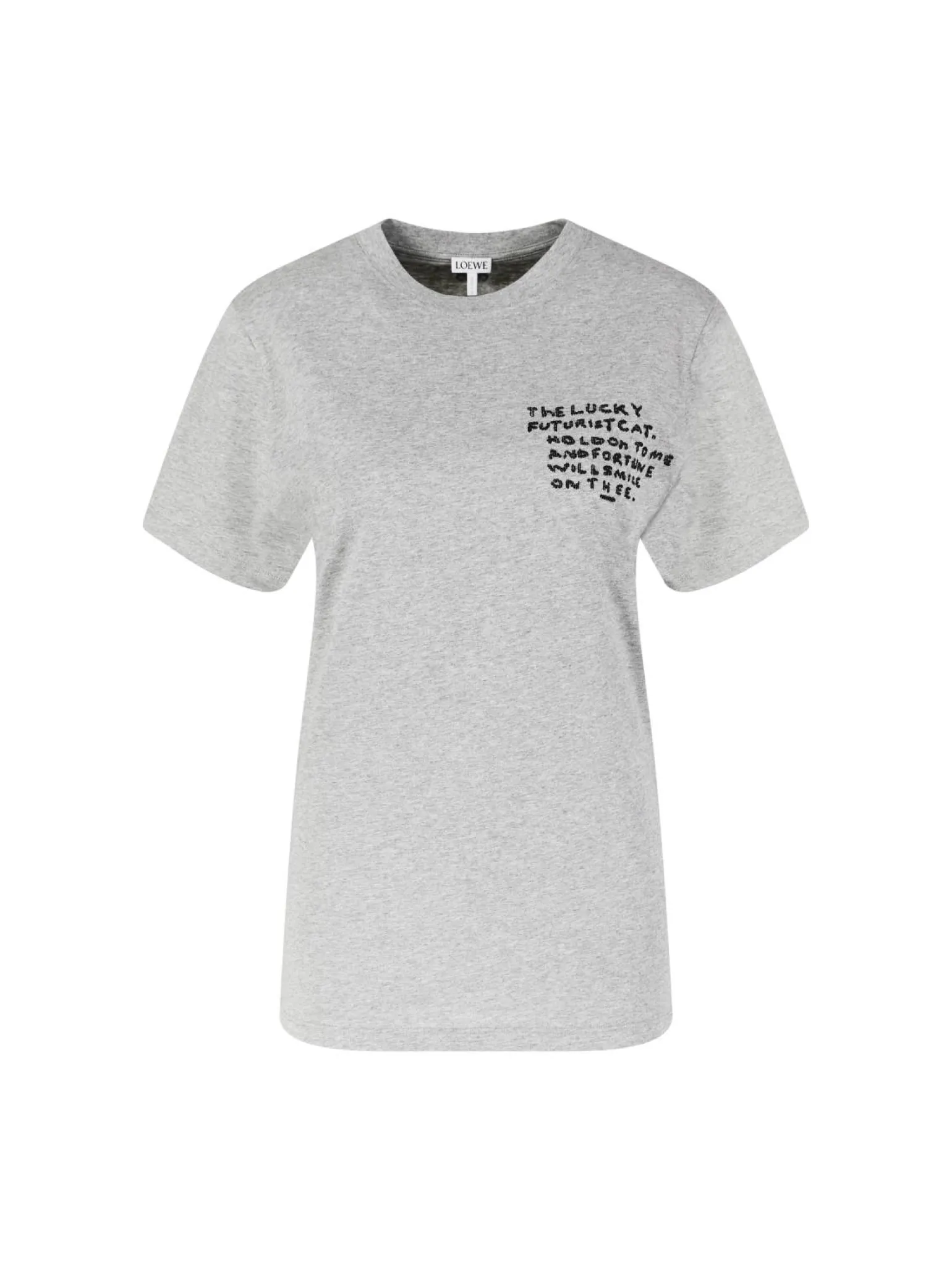 T-Shirt mit Katzen-Stickerei Grau