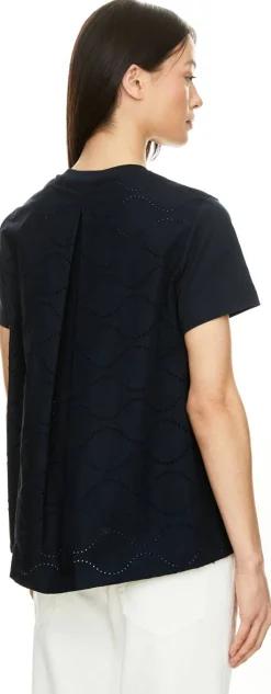 T-Shirt mit Lochstickerei Marineblau