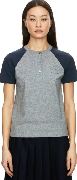 T-Shirt mit Sticklogo Grau