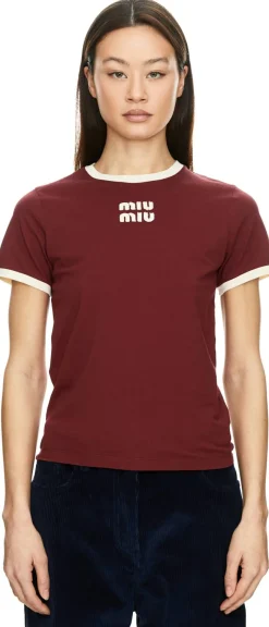 T-Shirt mit Sticklogo Rot