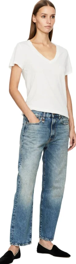 T-Shirt mit V-Ausschnitt Créme