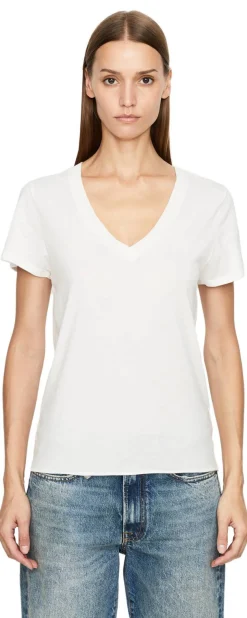 T-Shirt mit V-Ausschnitt Créme