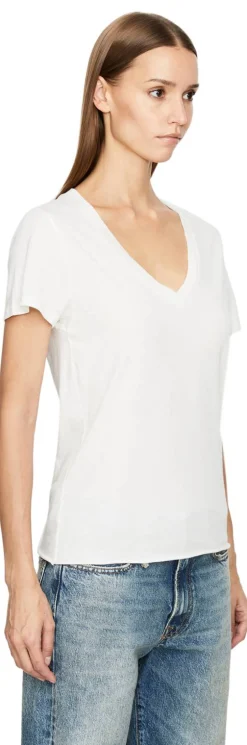 T-Shirt mit V-Ausschnitt Créme