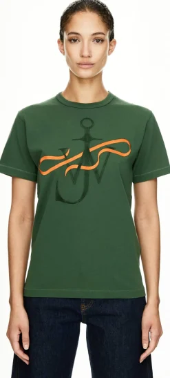 T-Shirt 'Ribbon Anchor' mit gesticktem Logo Grün