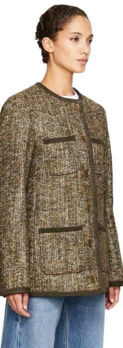 Tweed-Jacke mit Veloursleder Einsätze Braun