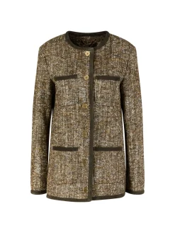 Tweed-Jacke mit Veloursleder Einsätze Braun