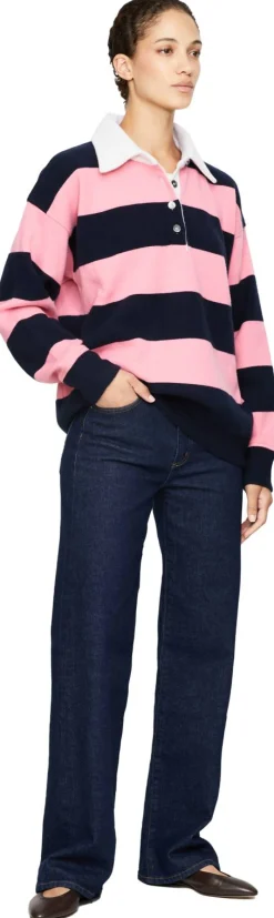 Unisex Rugby-Poloshirt aus Cashmere Pink/Marineblau