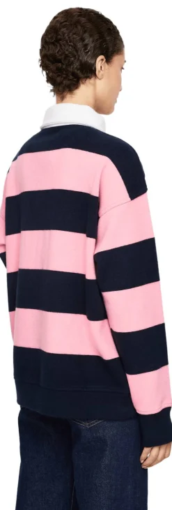Unisex Rugby-Poloshirt aus Cashmere Pink/Marineblau
