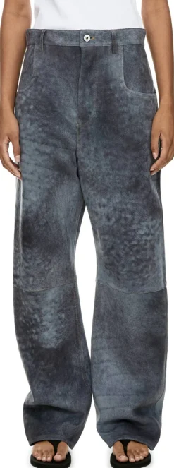 Velourslederhose mit wolkigem Finish Blau
