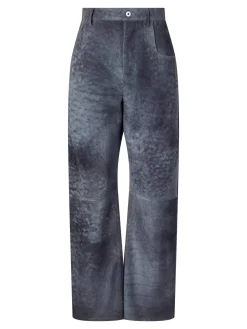 Velourslederhose mit wolkigem Finish Blau