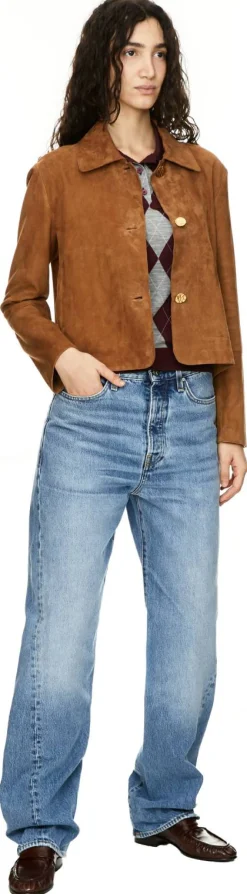 Velourslederjacke 'Emilla' Braun