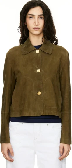 Velourslederjacke 'Emilla' Olive