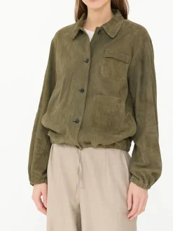 Velourslederjacke Grün