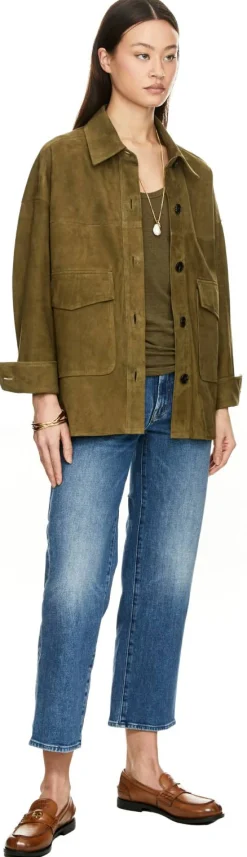 Velourslederjacke 'Kaylee' Olive