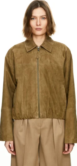 Velourslederjacke 'Loua' Olivgrün