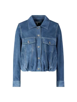 Velourslederjacke mit Doppel-L Aufnäher Mittelblau