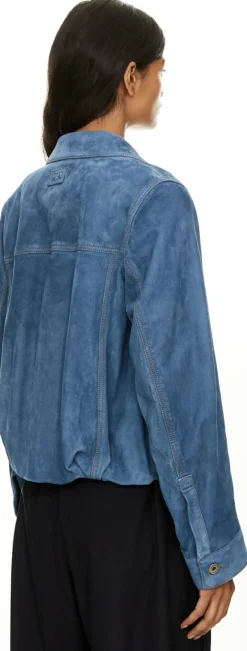 Velourslederjacke mit Doppel-L Aufnäher Mittelblau