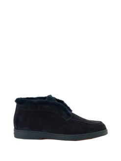 Veloursleder-Loafer mit Pelzfutter Marineblau