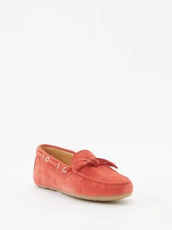 Veloursleder-Mokassin mit Schleife Rot