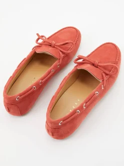 Veloursleder-Mokassin mit Schleife Rot