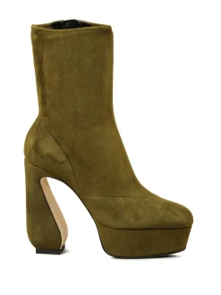 Veloursleder-Stiefeletten Khaki