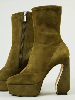 Veloursleder-Stiefeletten Khaki