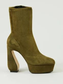 Veloursleder-Stiefeletten Khaki