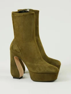 Veloursleder-Stiefeletten Khaki