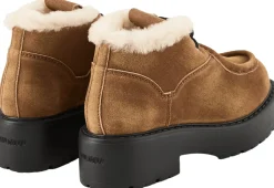 Veloursleder-Stiefeletten mit Lammfell Zimt