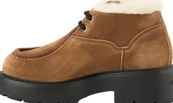 Veloursleder-Stiefeletten mit Lammfell Zimt