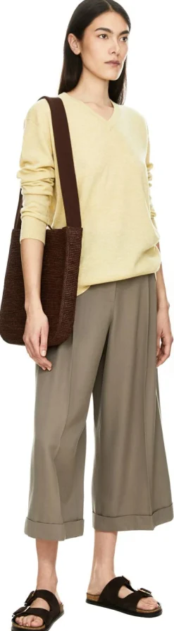 Verkürzte Wollhose 'Lior' mit weitem Bein Khaki