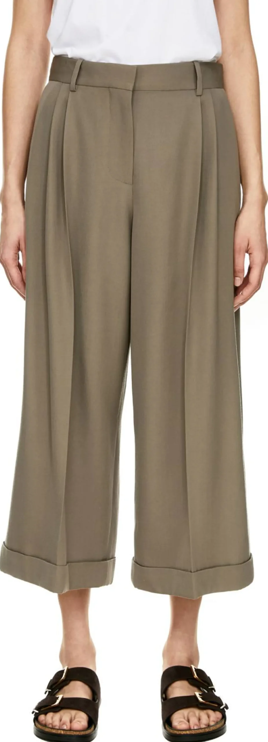 Verkürzte Wollhose 'Lior' mit weitem Bein Khaki