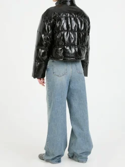 Vinyl-Pufferjacke Schwarz