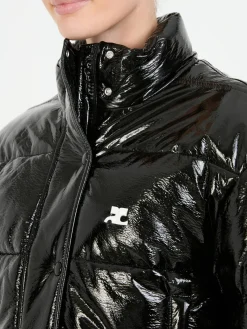Vinyl-Pufferjacke Schwarz