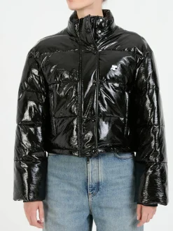 Vinyl-Pufferjacke Schwarz