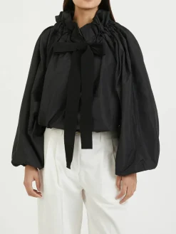 Voluminöse Bluse mit Schleife Schwarz