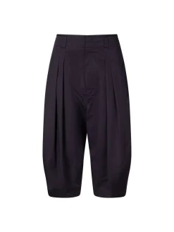 Weite Bermuda aus Baumwollsatin Marineblau