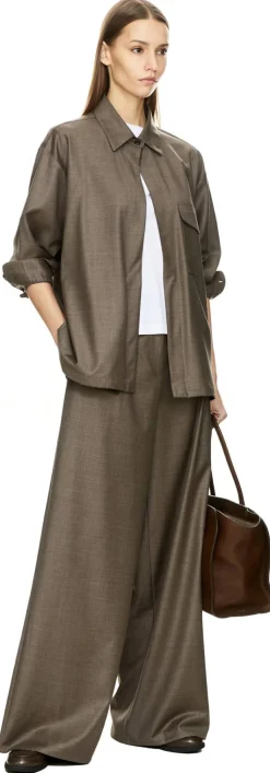 Weite Hose aus Schurwolle 'Tasmania' Taupe