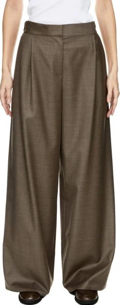 Weite Hose aus Schurwolle 'Tasmania' Taupe