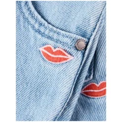Weite Jeans mit Stickereien Hellbau