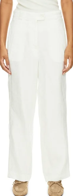 Weite Leinenhose mit Fischgrätmuster Crème