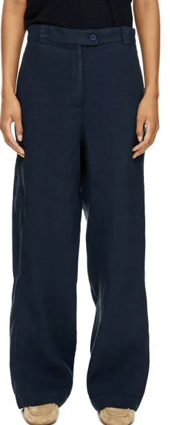Weite Leinenhose mit Fischgrätmuster Marineblau