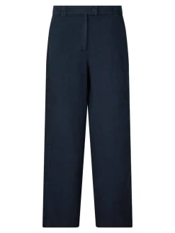 Weite Leinenhose mit Fischgrätmuster Marineblau
