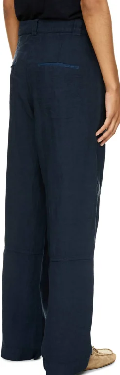 Weite Leinenhose mit Fischgrätmuster Marineblau
