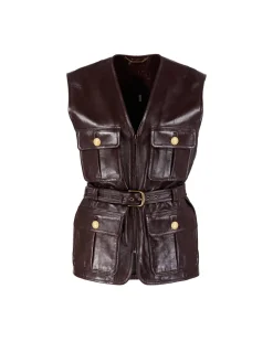 Weste aus Leder Bordeaux