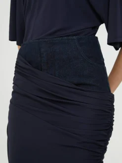 Wickelrock mit Denim-Detail Marineblau