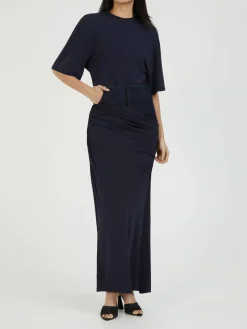Wickelrock mit Denim-Detail Marineblau